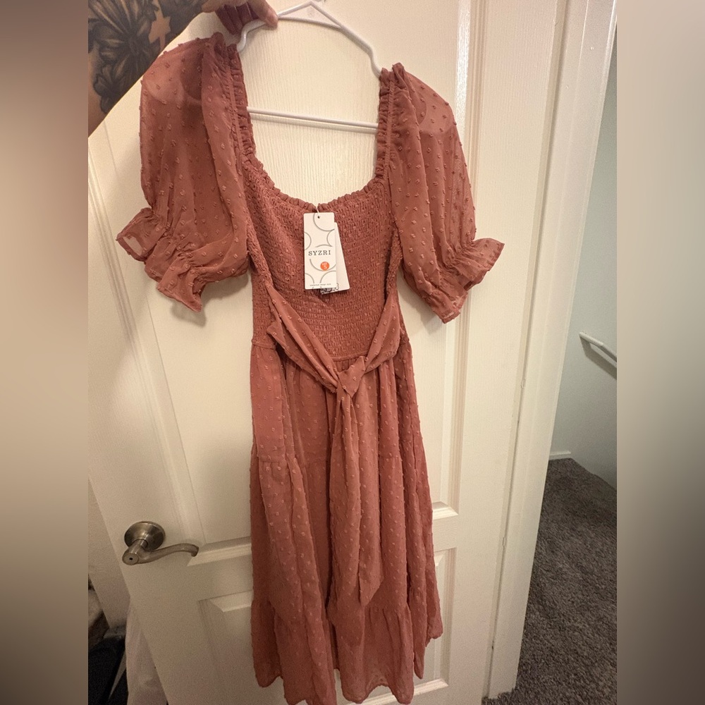 Pink Puff Sleeve Midi Dress